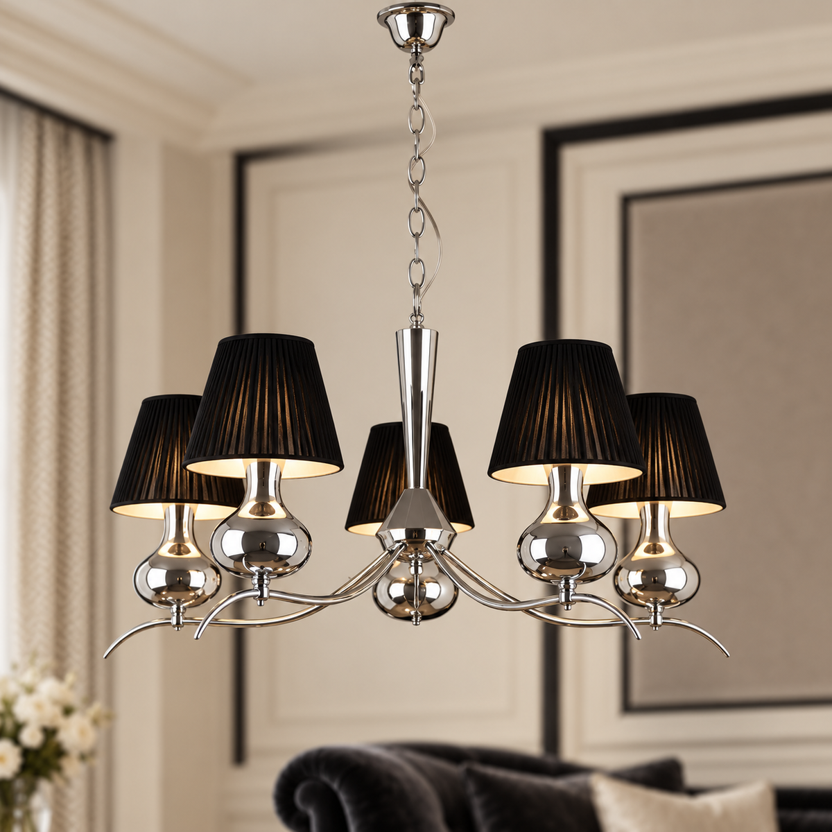 5 Arm Black Shades Pendant Light | Ravan