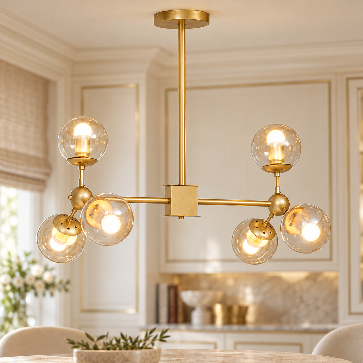 Gold Finish 6 Arm Statement Pendant Light | Abira