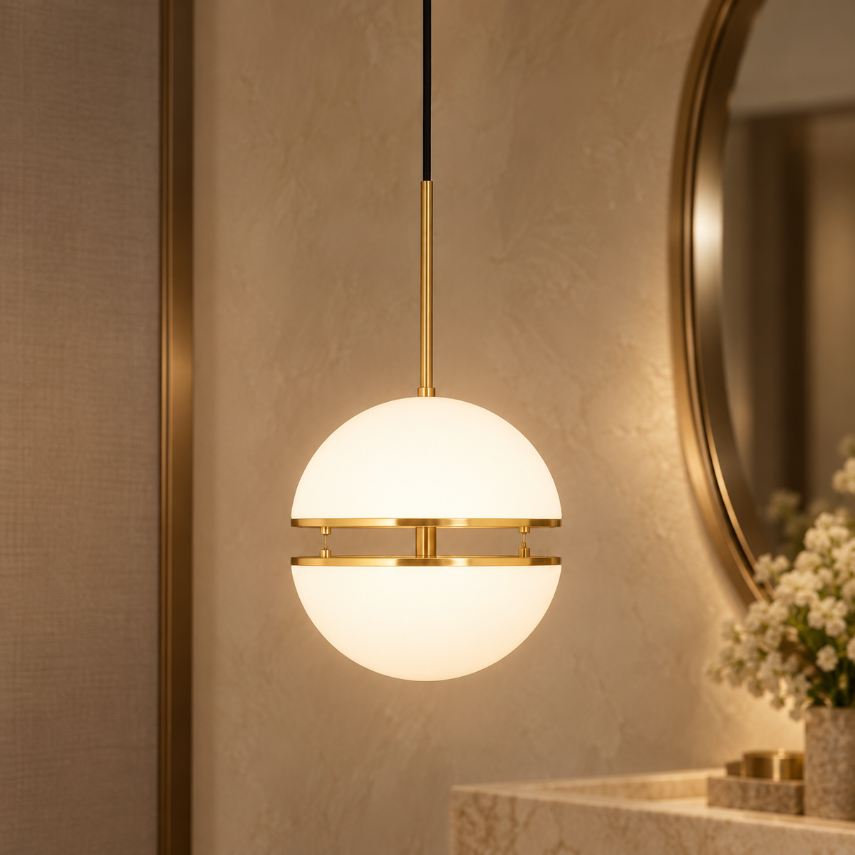Abira Brushed Brass Finish Metal Ball Pendant Light