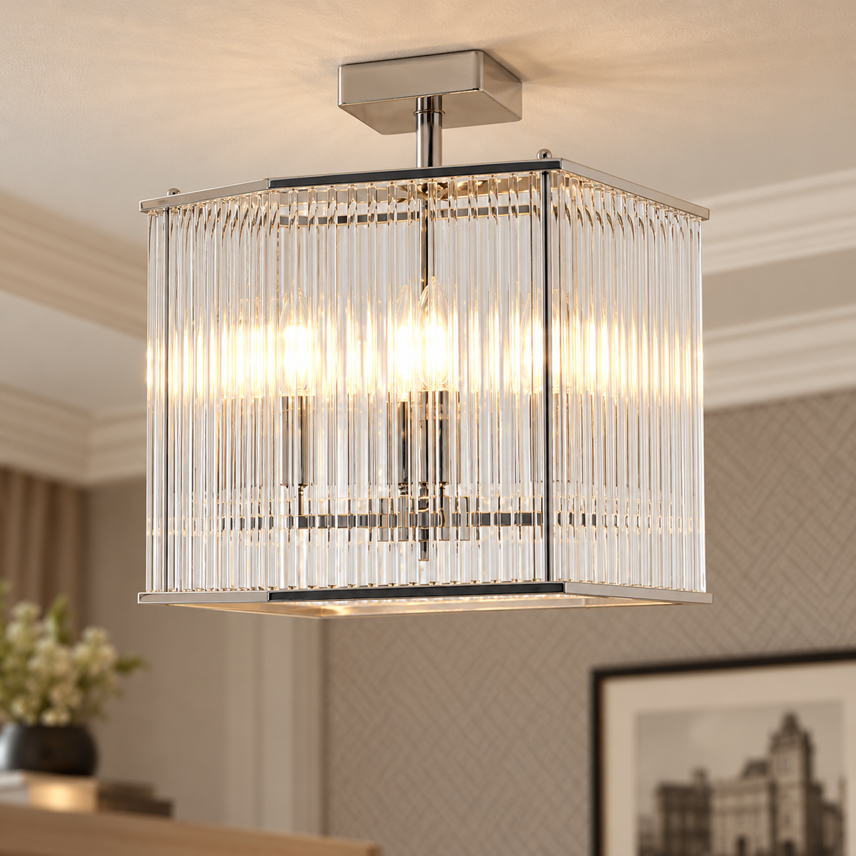 4 Light Hexagonal Chrome Pendant Light | Lerici
