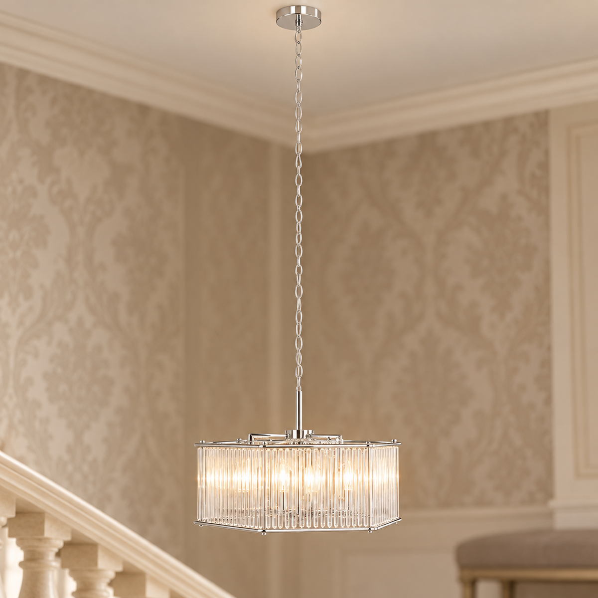 6 Light Hexagonal Chrome Pendant Light | Lerici