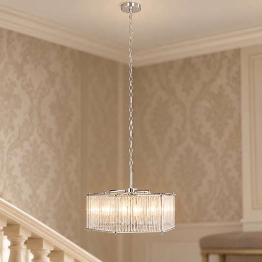 6 Light Hexagonal Chrome Pendant Light | Lerici