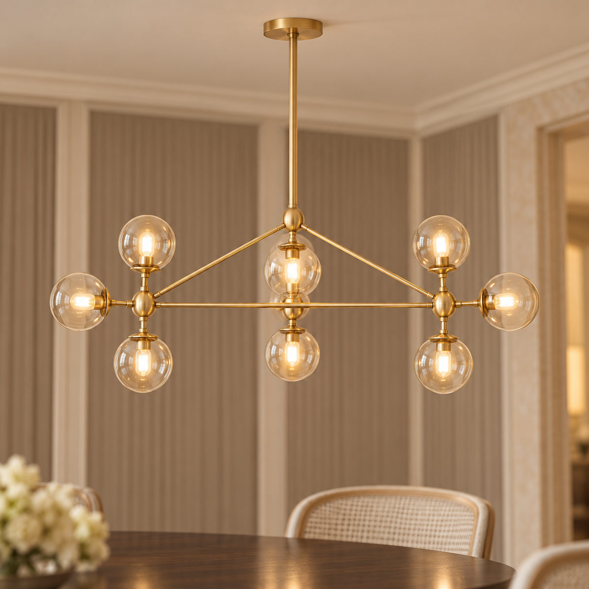 Abira Gold Finish and Glass 10 Bulb Pendant Light