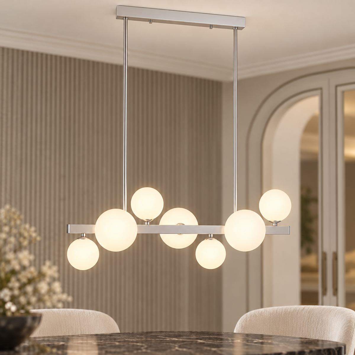 Chrome Finish 7 Light  Statement Pendant Light | Abira