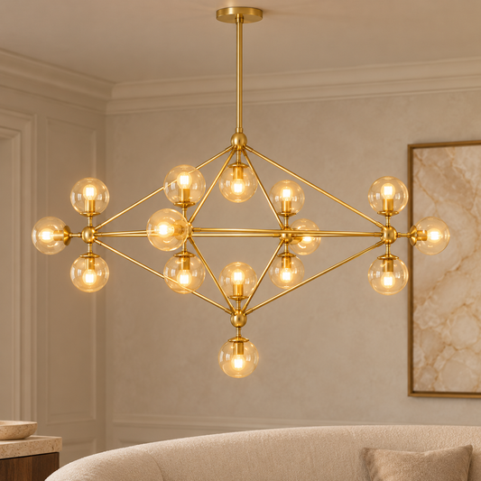 Abira Gold Finish and Glass 15 Bulb Statement Pendant Light