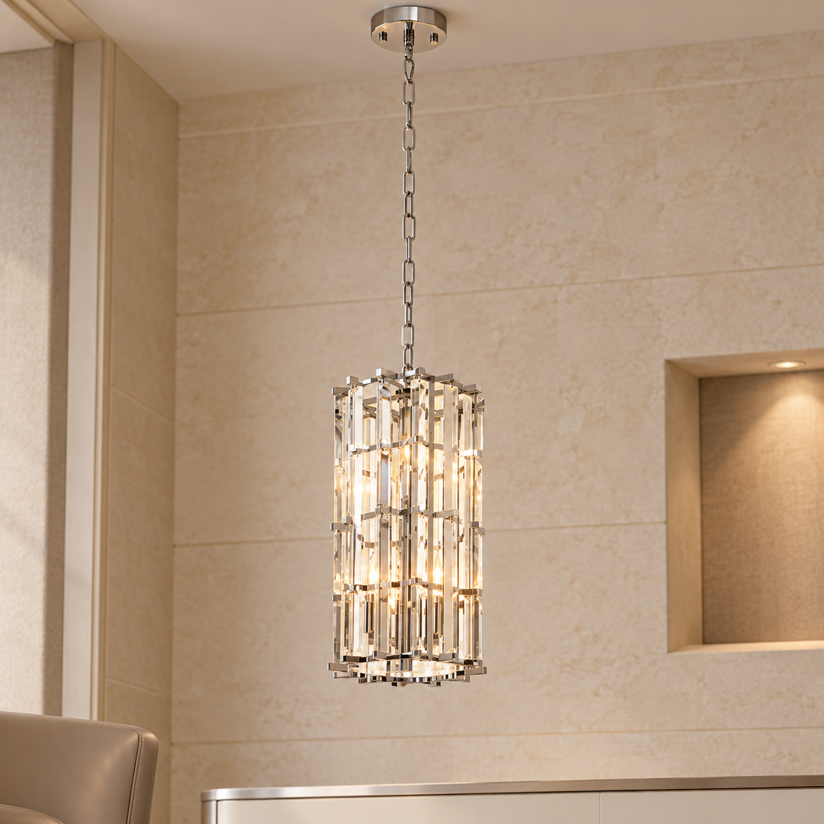 Chrome Finish Small Vertical Pendant Light | Karli