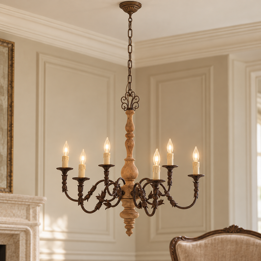 Wood and Metal 6 Arm Chandelier | Paulette