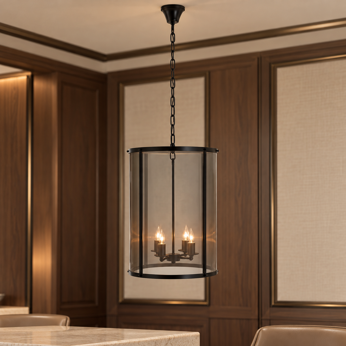 Black Finish Large Pendant Light with Hints of Gold | Hampstead