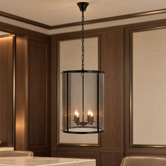 Black Finish Large Pendant Light with Hints of Gold | Hampstead