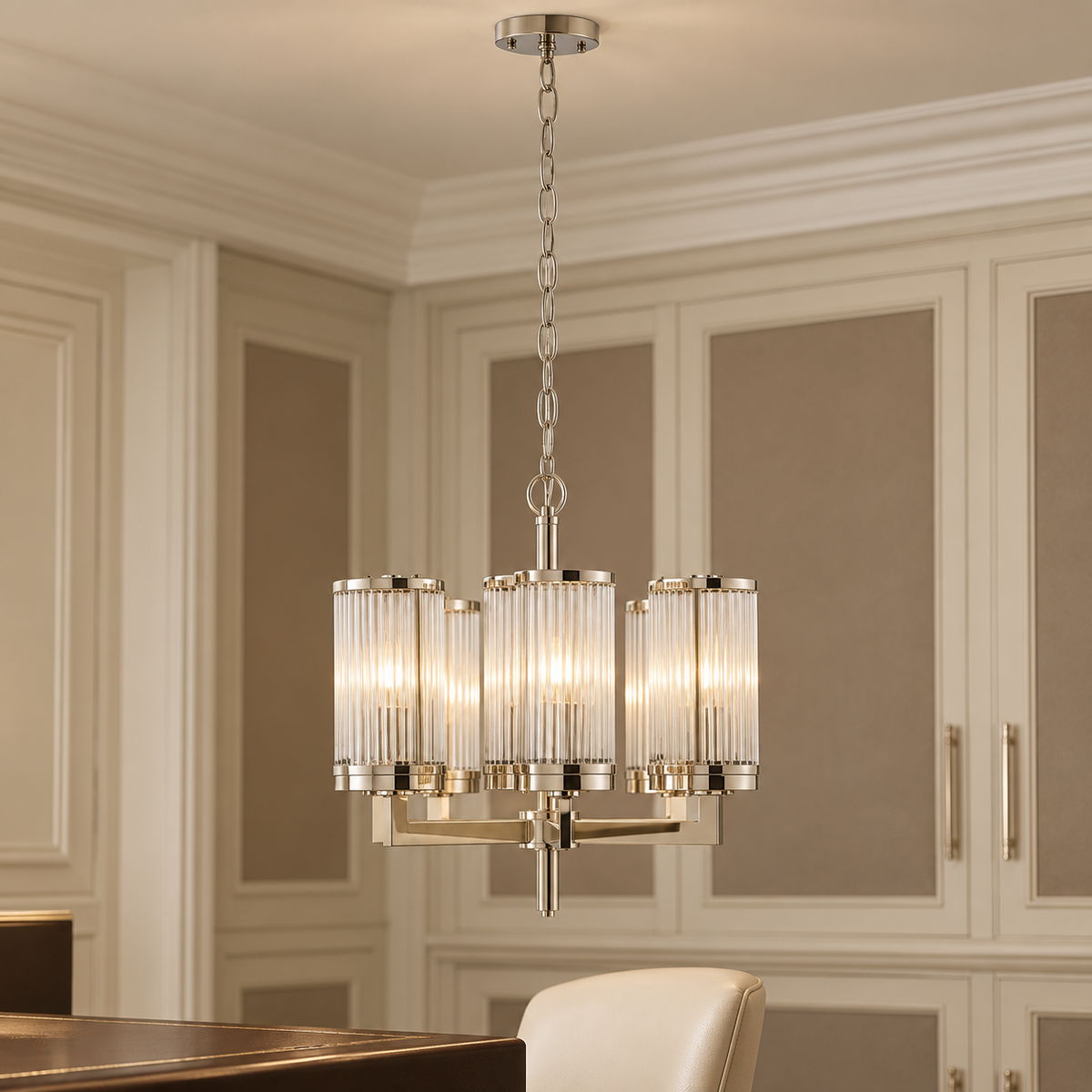 Glass and Nickel Finish 6 Arm Pendant Light | Hilton