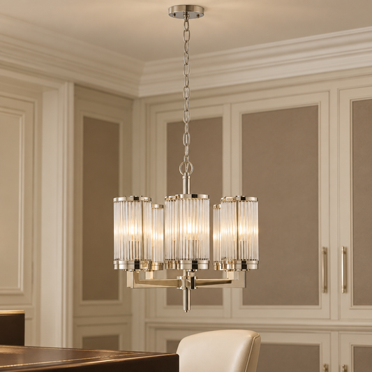 Glass and Nickel Finish 6 Arm Pendant Light | Hilton