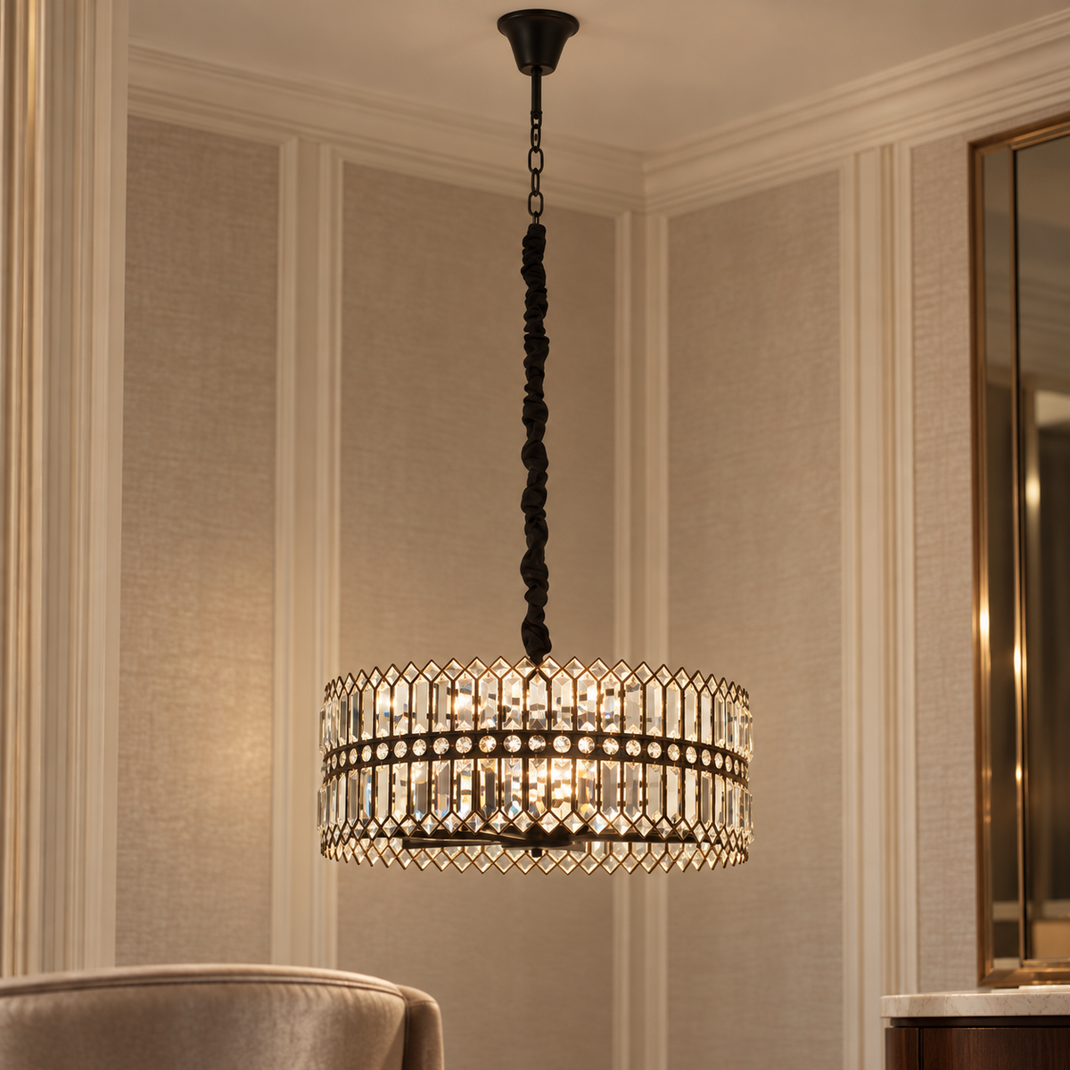 Six Bulb Black Crystal Chandelier | Babylon