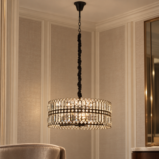 Six Bulb Black Crystal Chandelier | Babylon