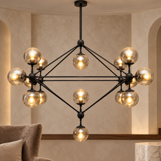 Abira Matte Black Finish and Glass 21 Bulb Pendant Light