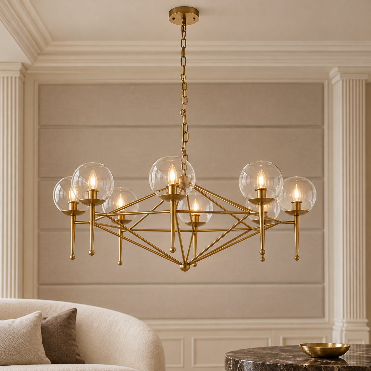 Abira Gold Finish and Glass 8 Bulb Pendant Light