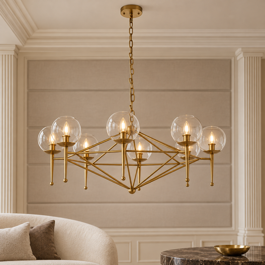 Abira Gold Finish and Glass 8 Bulb Pendant Light