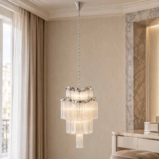 2 Tier 6 Light Chrome Chain Pendant Light | Lerici