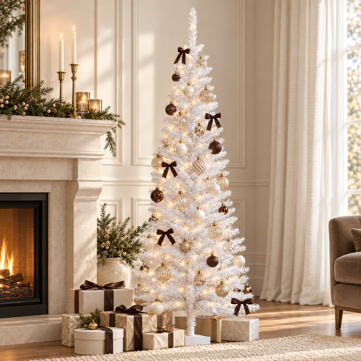 5FT Pencil Slim Artificial Christmas Tree with Study Stand Tips White