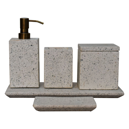 5 Piece Polished White Marble Bathroom Set
