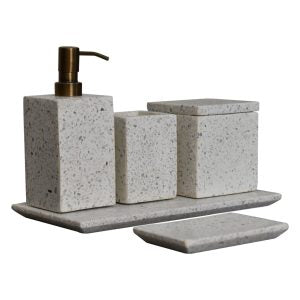 5 Piece Polished White Marble Bathroom Set