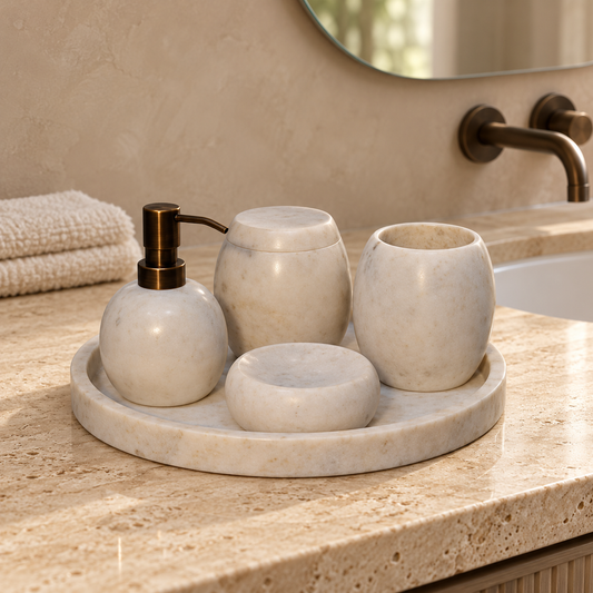 5 Piece Rounded Marble Bathroom Set