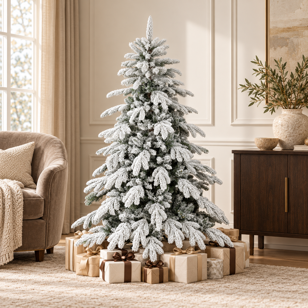 5ft Super Flocked Christmas Tree - Green/White