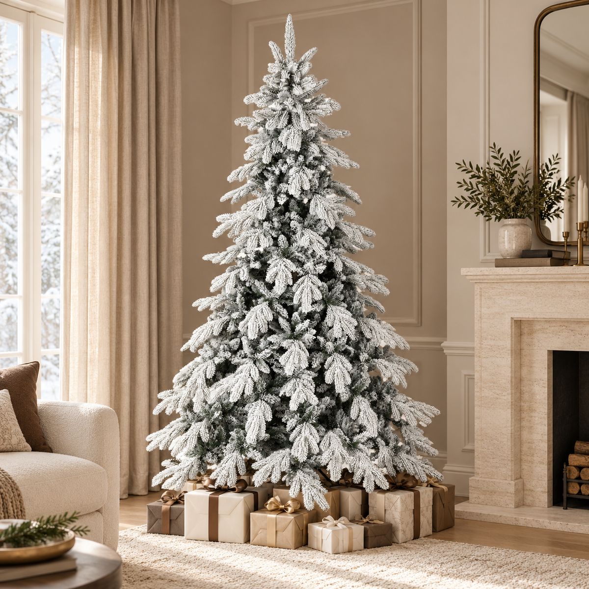 7ft Super Flocked Christmas Tree - Green/White