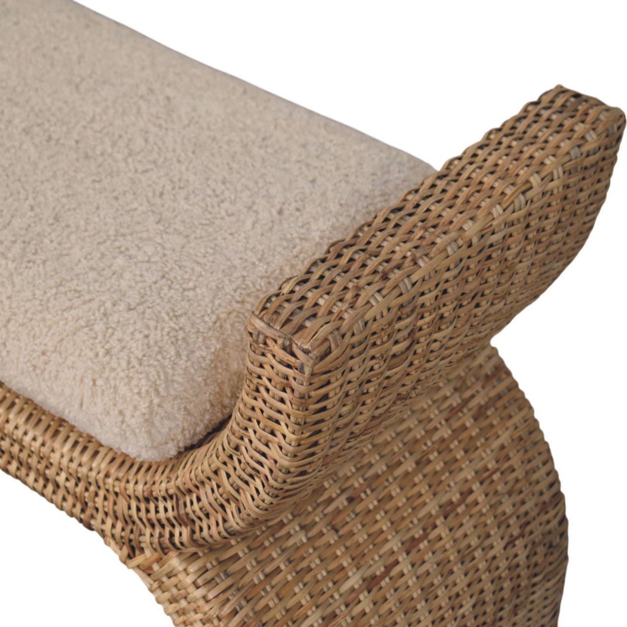 Rattan Weave Boucle Bench