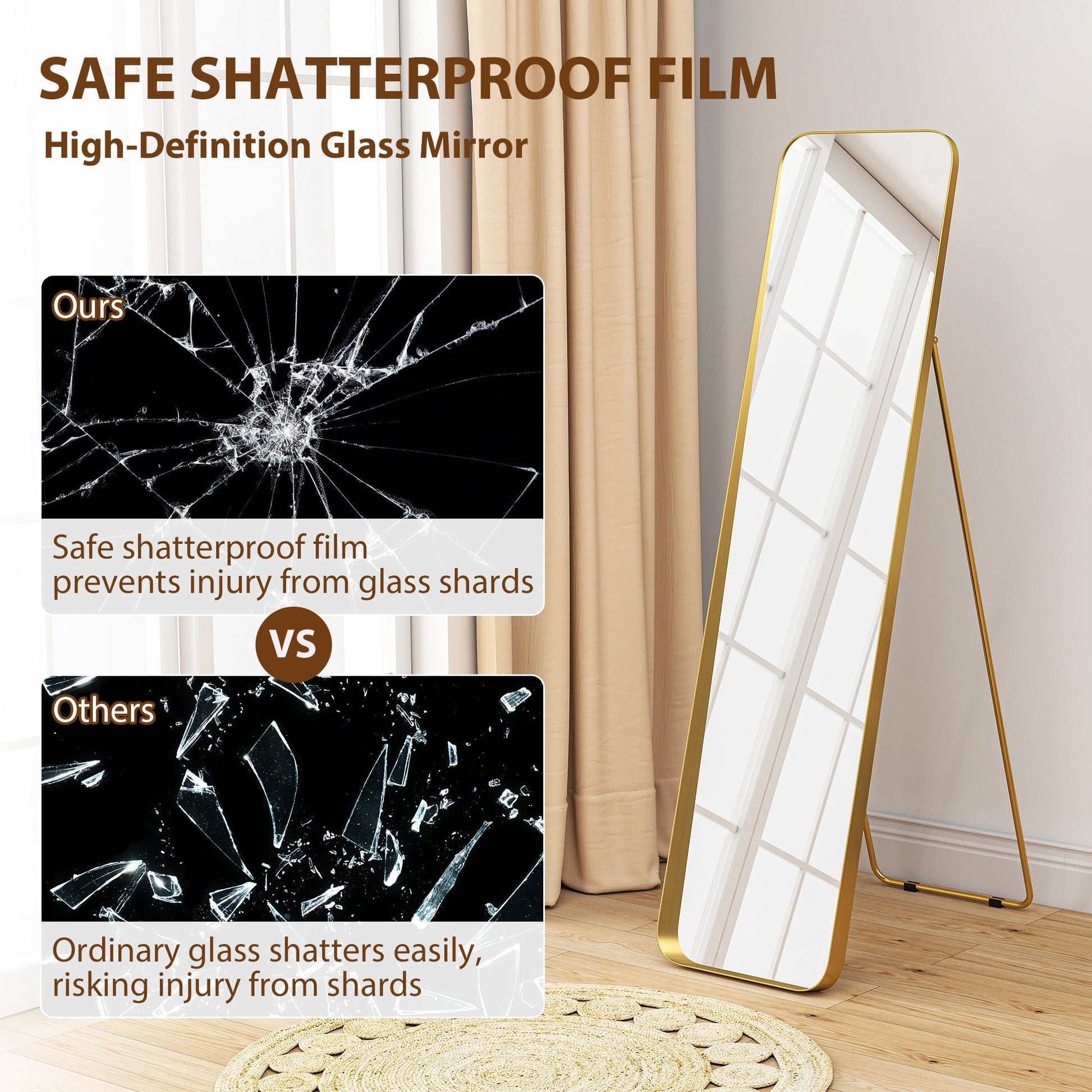 Rectangular Full Length Mirror - Gold Tone