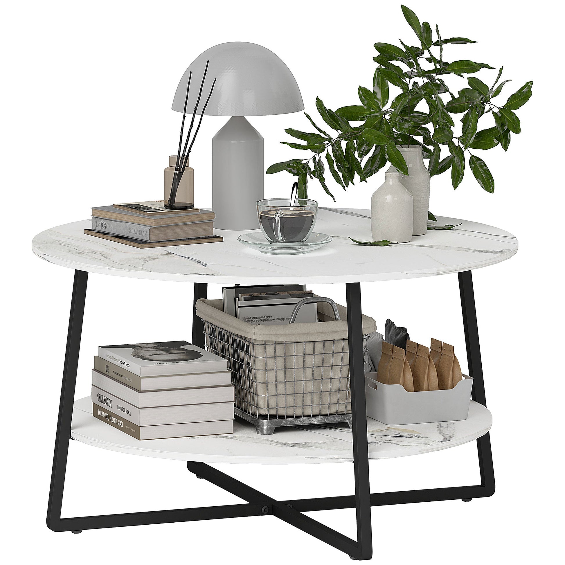 Two-Tier Marble-Effect Coffee Table - White/Black