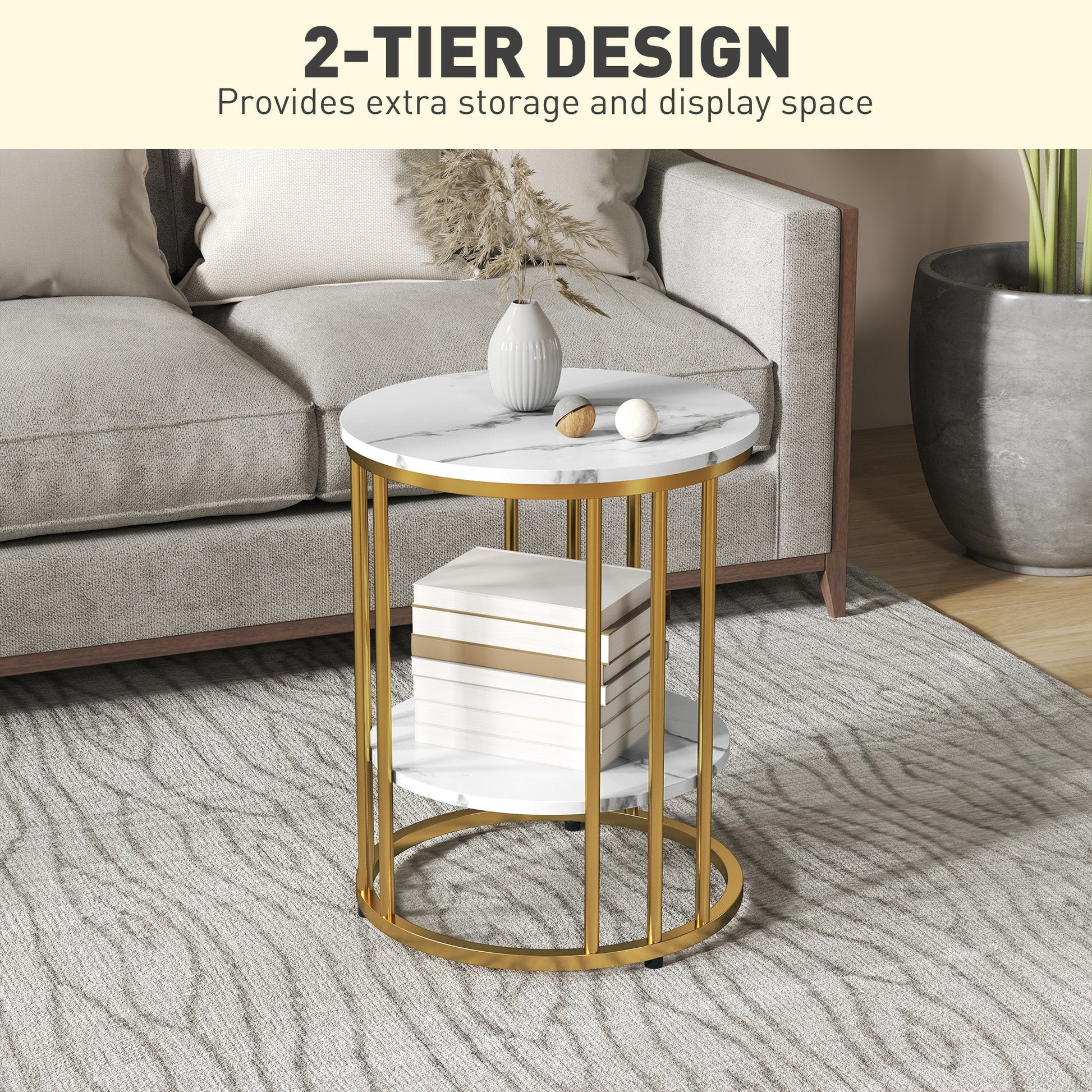 Set of Two Marble-Effect Coffee Tables - White/Gold-Tone