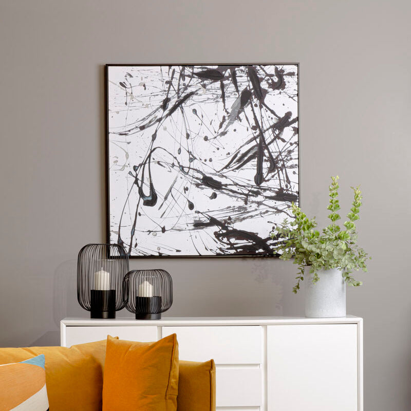 Astratto Black and White Abstract Splatter Square Wall Art