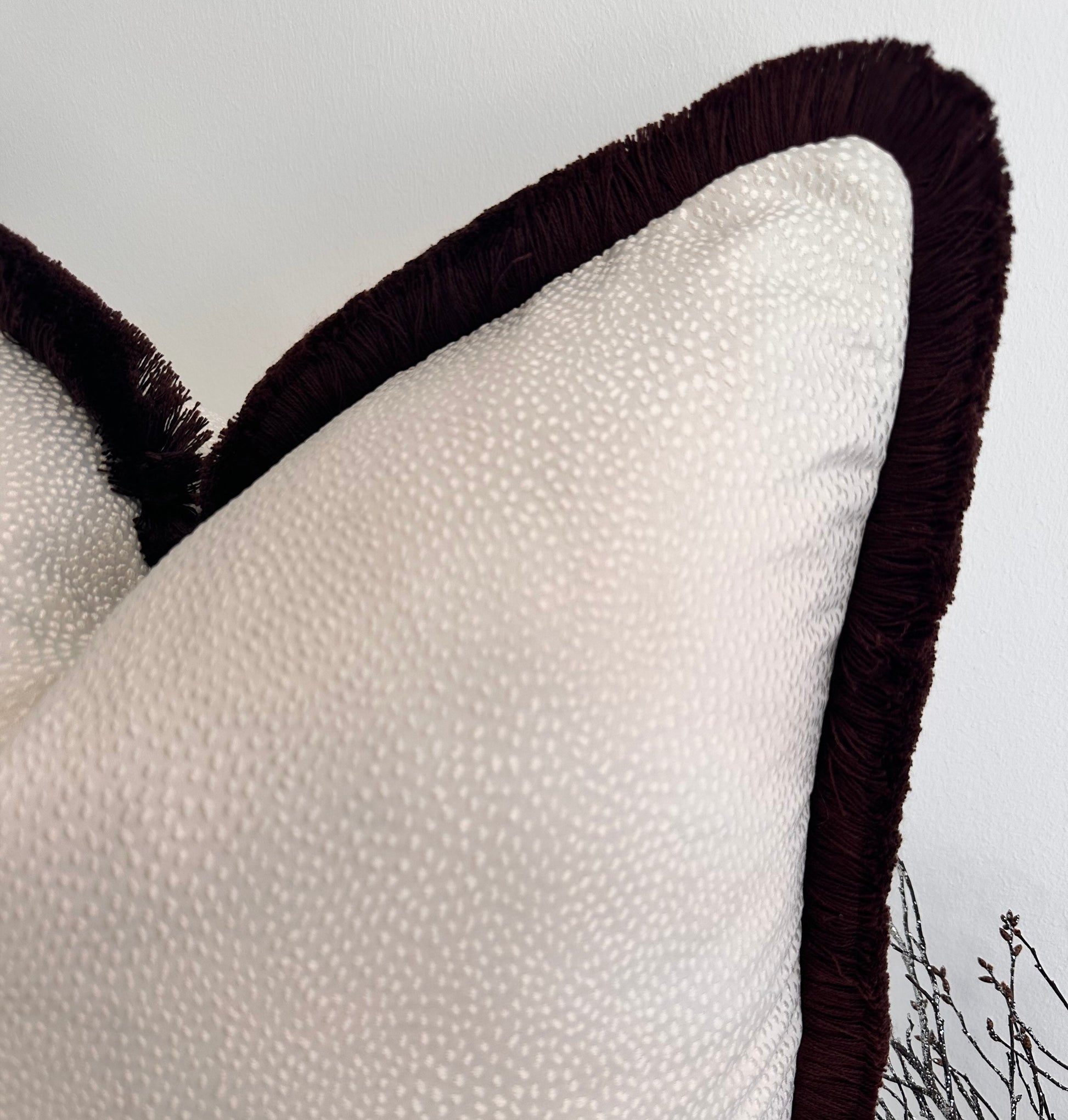The Couture Cushion - The Ivory Borboletta Fringed in Mocha - Style No. 182