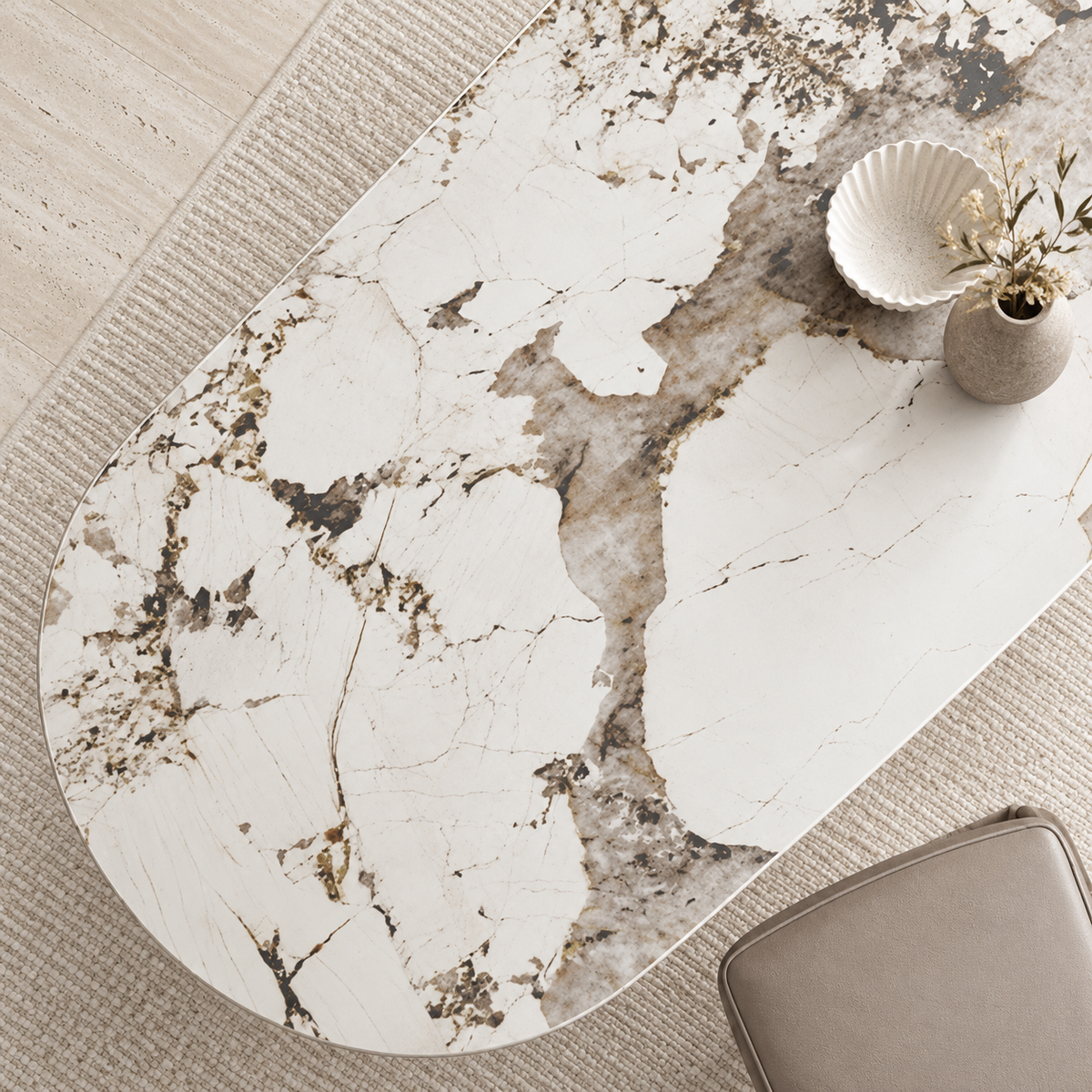 Capri Oval Sintered Stone Top Dining Table White - 160/180/200cm