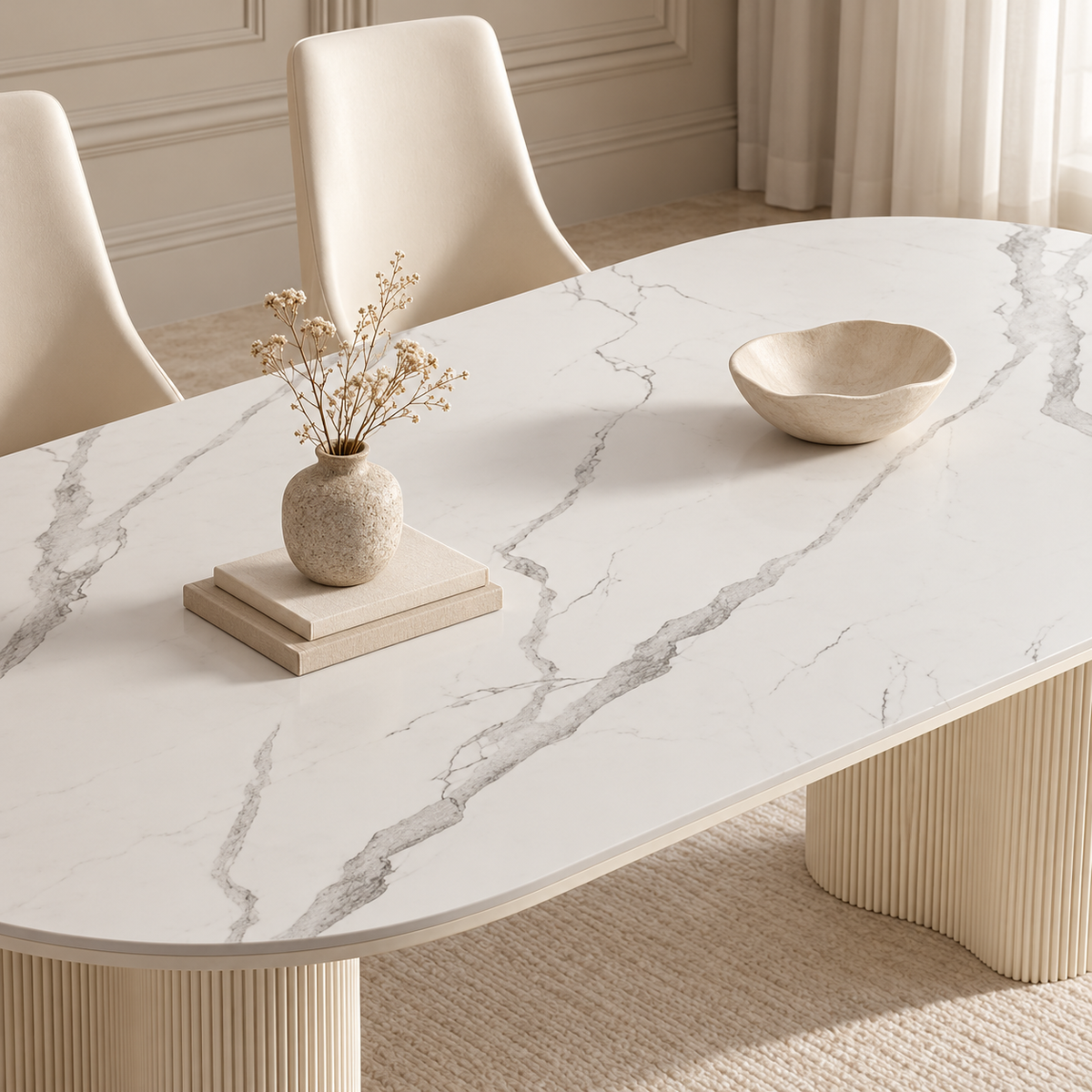 Potenza Oval Sintered Stone Top Dining Table White - 140/160/180/200cm