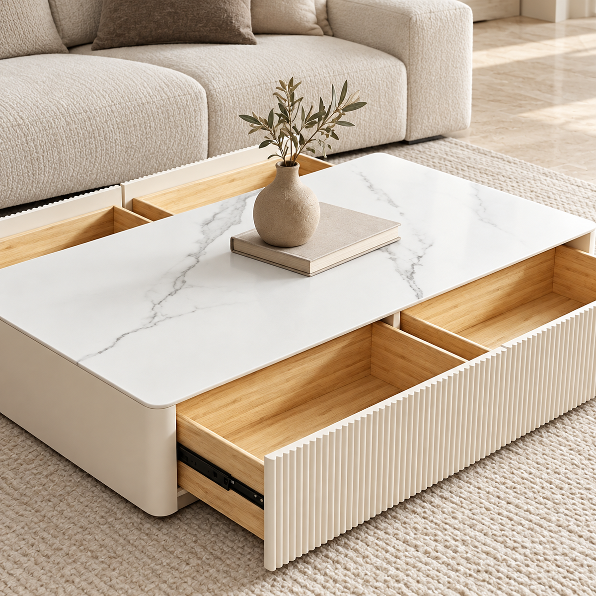 Chelsea Fluted Sintered Stone Top 4 Drawer Coffee Table