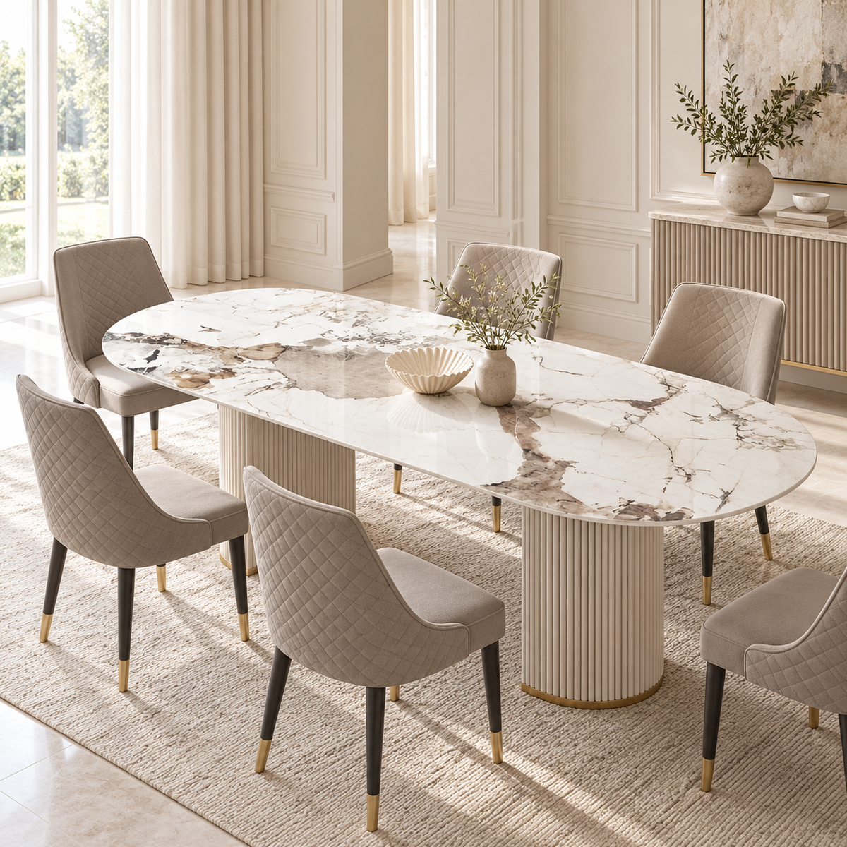 Capri Oval Sintered Stone Top Dining Table White - 160/180/200cm