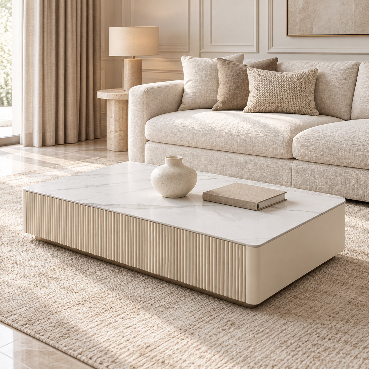 Chelsea Fluted Sintered Stone Top 4 Drawer Coffee Table