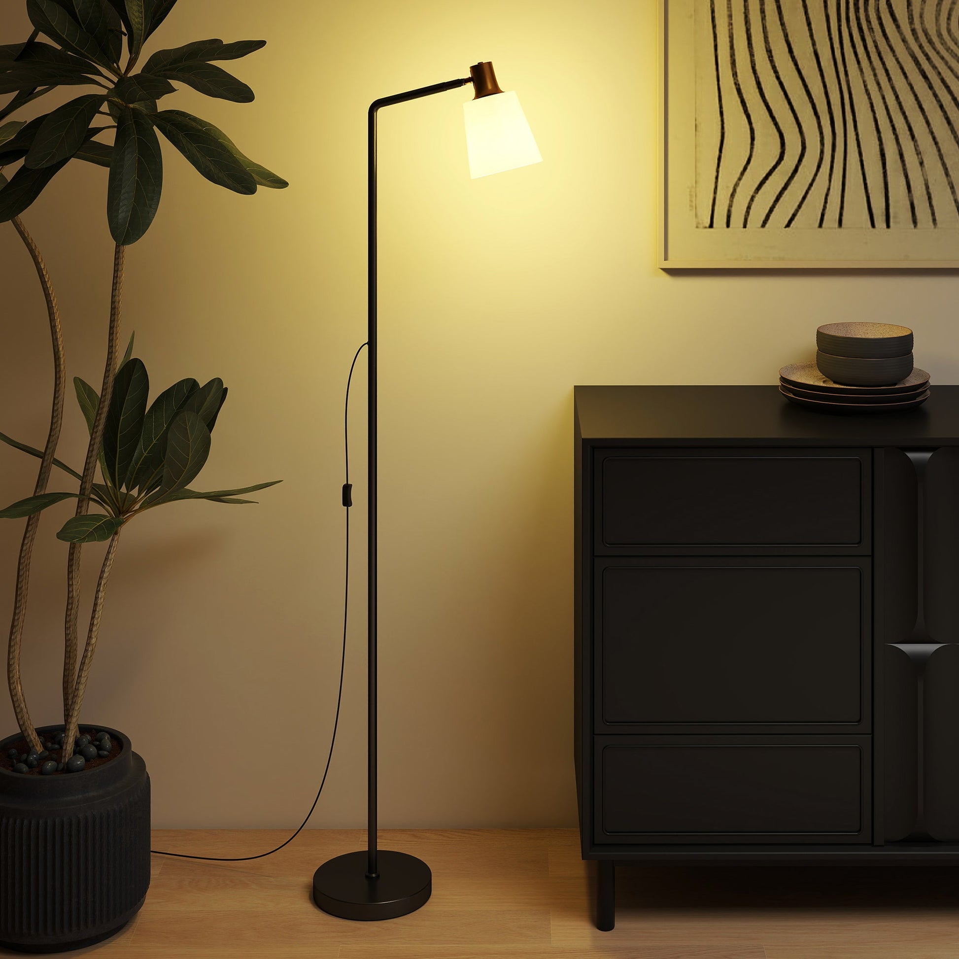 Floor Lamp with 350° Rotatable Head, Modern Standing Lamp with 3000K/4000K/6500K Colour Temperatures for Living Room Bedroom Office, Black
