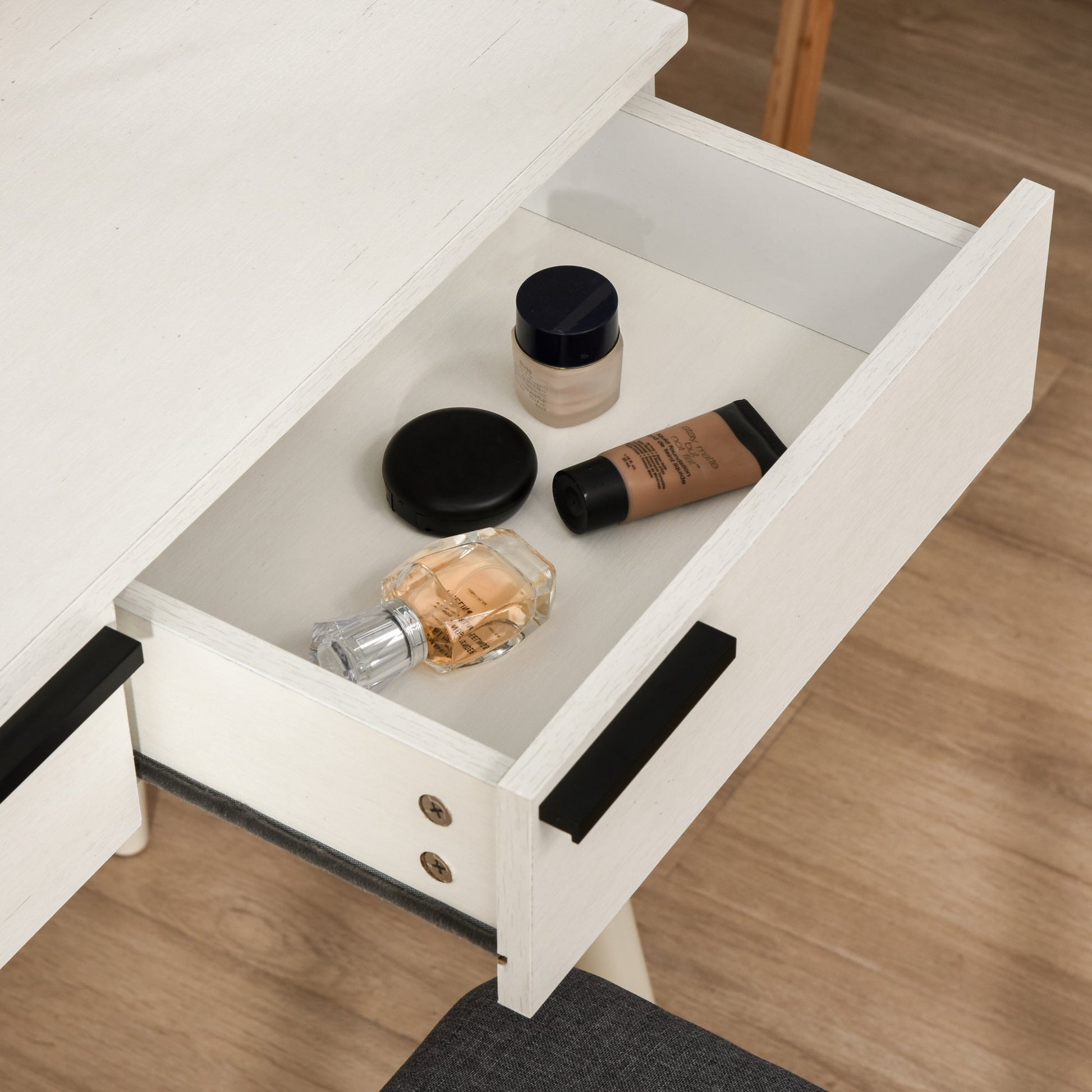 Dressing Table with Mirror and Stool, Vanity Makeup Desk Set with 2 Drawers, Cushioned Stool and Make-up Organizer for Bedroom and Dressing Room, White