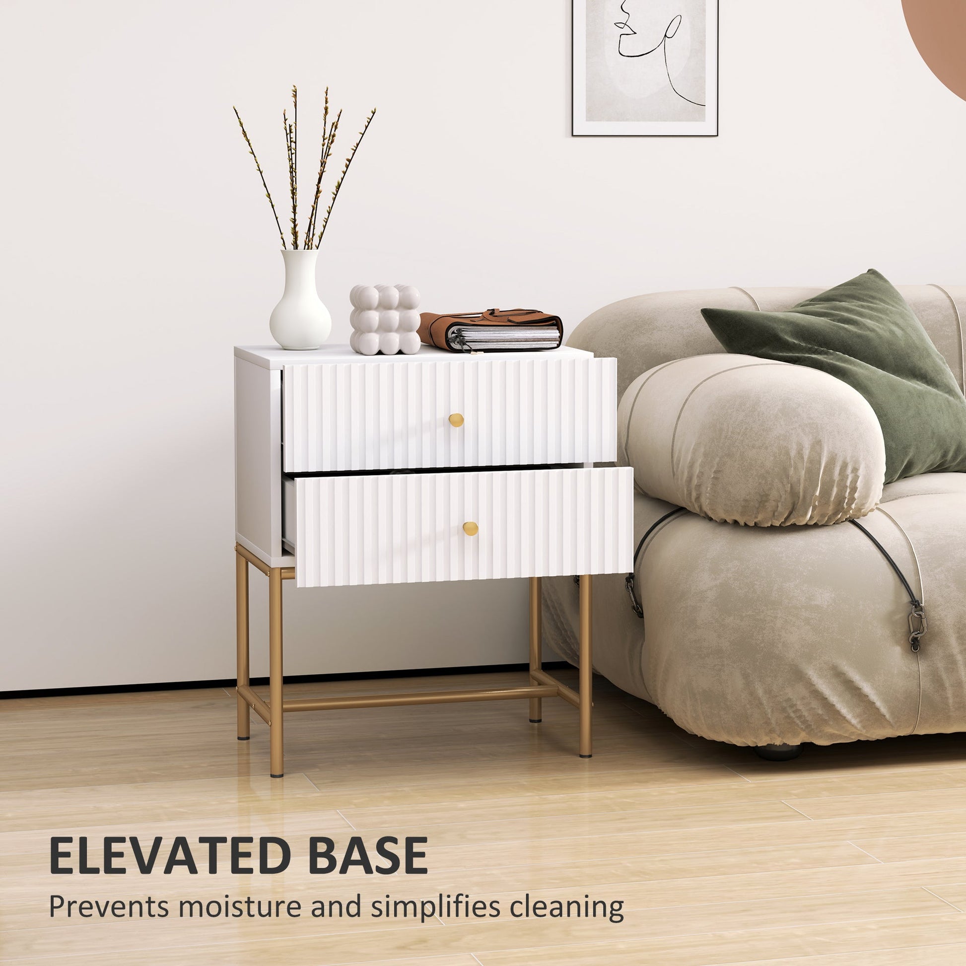 Elegant Two-Drawer Bedside Table - White