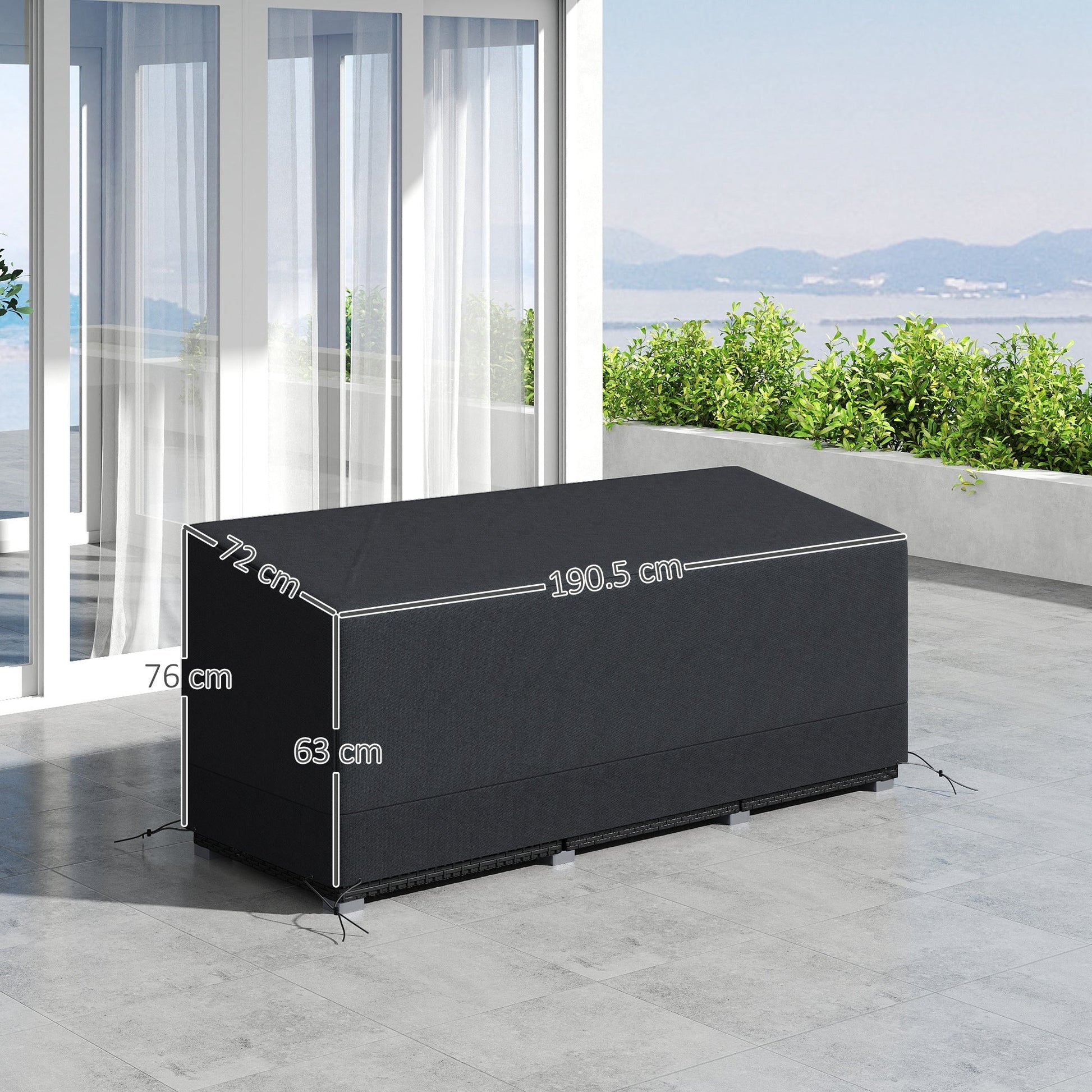 Rectangular Patio Furniture Cover for 3 Seater Sofa Bistro Set, Water UV Resistant Protection 600D Oxford Fabric Rattan Lounge Clean Cover, 190 x 72 x 76cm, Black