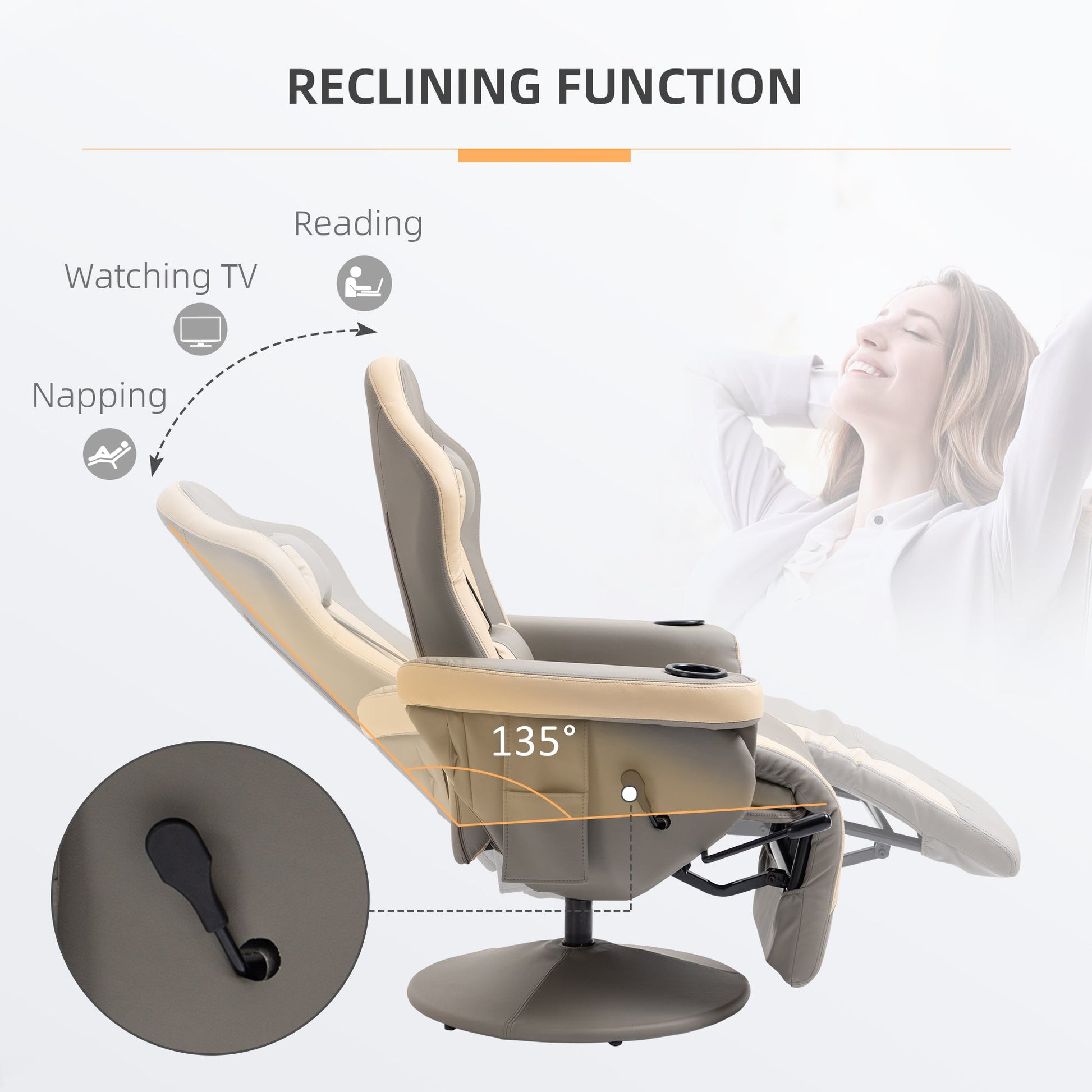 Manual Recliner Armchair PU Leather Lounge Chair w/ Adjustable Leg Rest, Reclining Function, Swivel, Grey