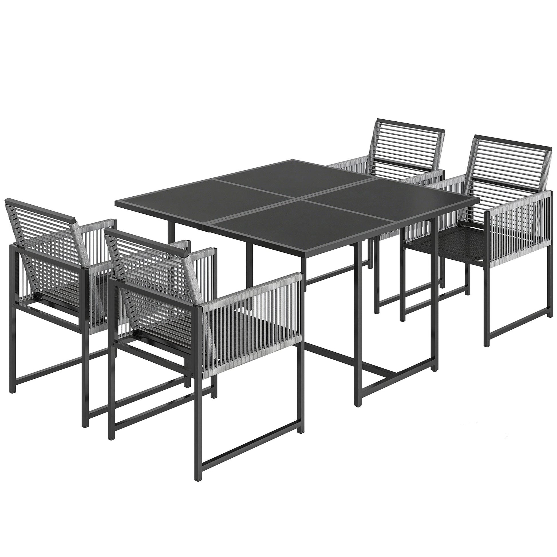 5 Pieces Garden Dining Set, Outdoor Patio Cube Set, 4 Seater Outdoor Table and Chairs with Foldable Backrest, Light Grey