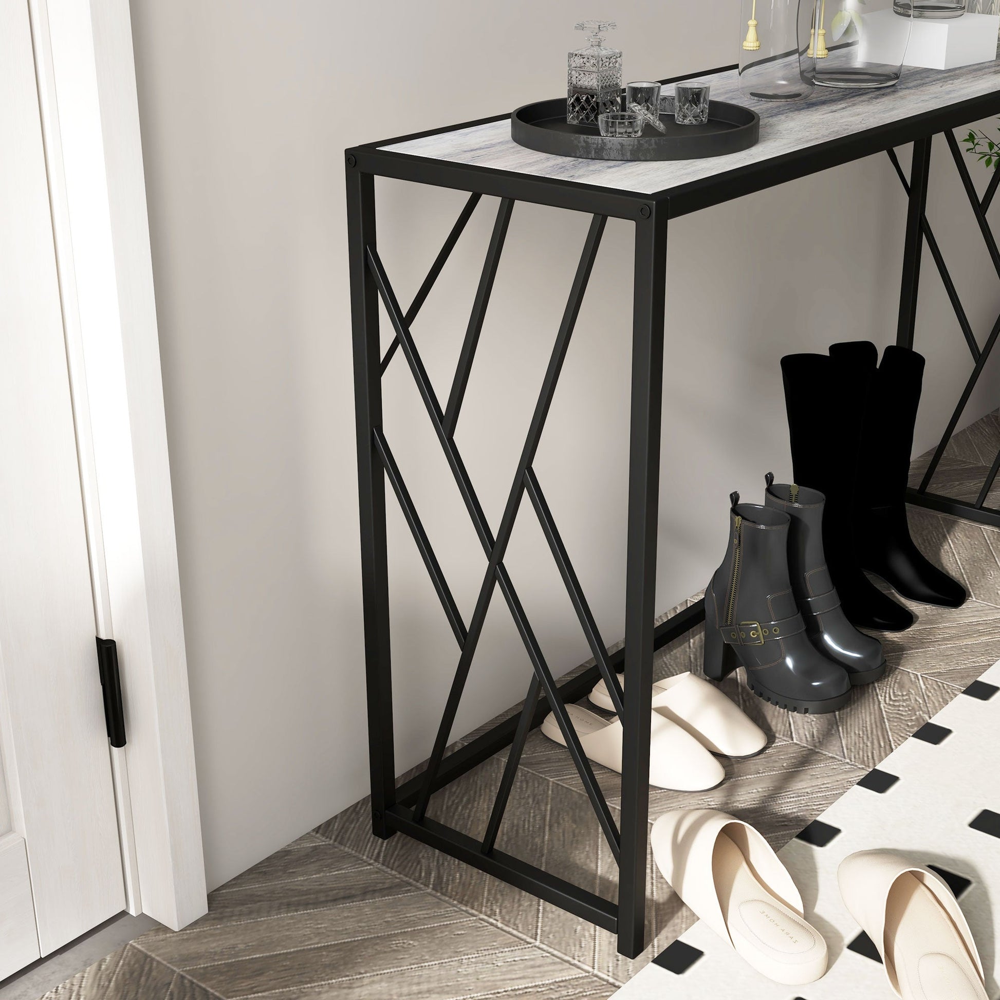 Console Table, Industrial Sofa Table with Metal Frame for Living Room, Hallway, 120cm, Grey