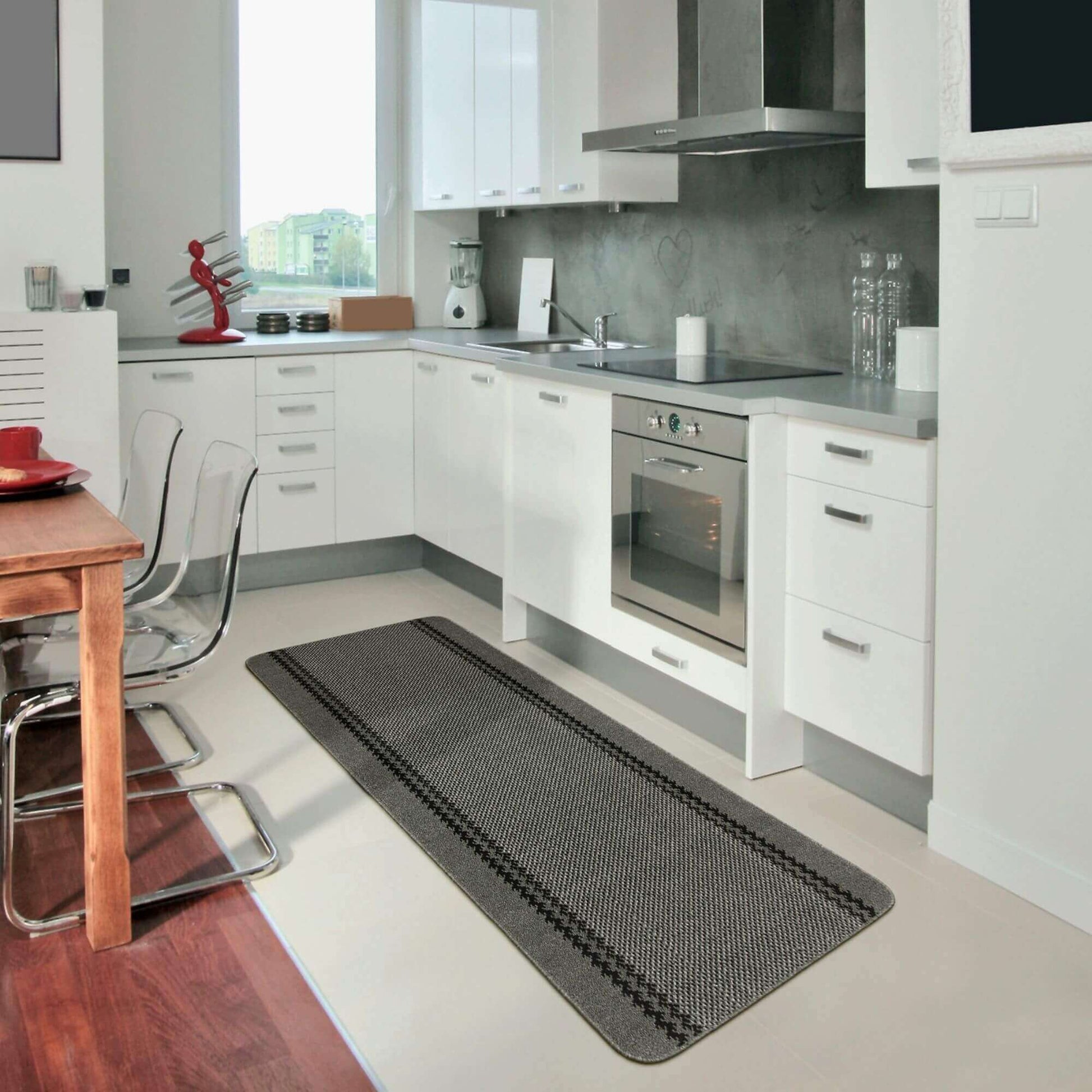 Washable Bordered Dark Grey Rug | 116D