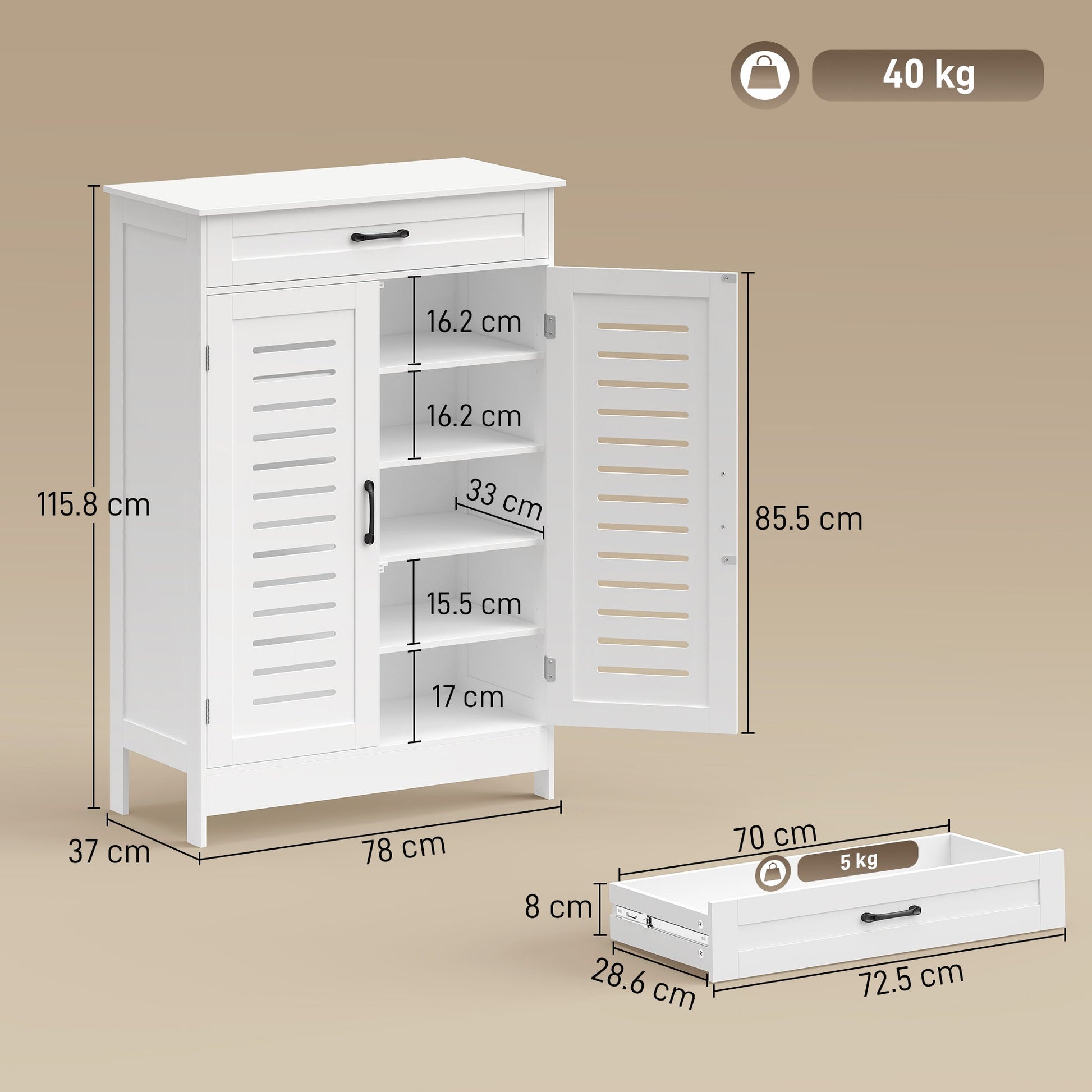 Shoe Cabinet with Louvered Doors, Modern Shoe Storage Cabinet with Drawer and Adjustable Shelves, White
