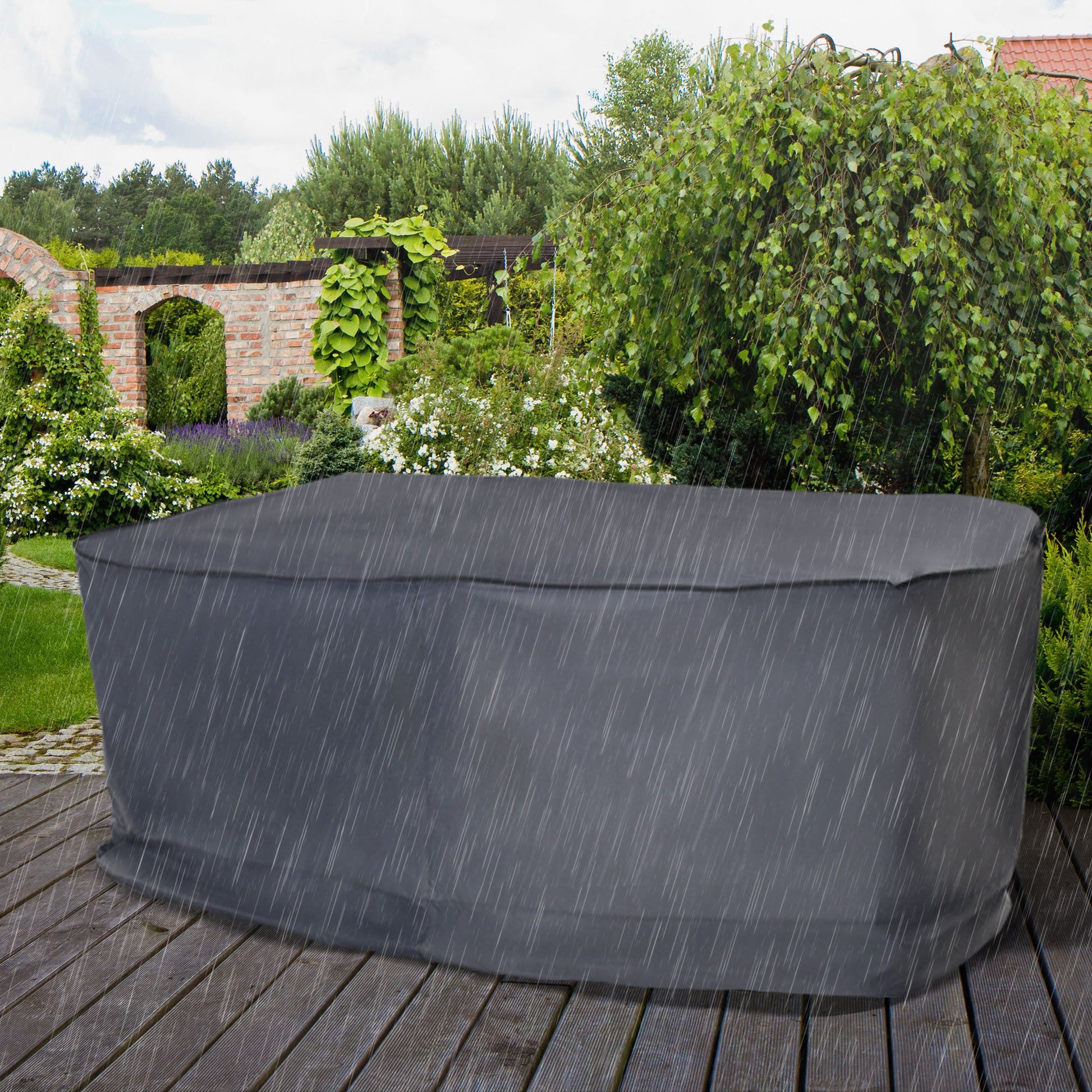 Garden Furniture Cover, Waterproof Windproof 420D Heavy Duty Oxford Fabric    Rattan Furniture Cover, Rectangular Outdoor Table Chair Set Cover, 235 x 135 x 94cm