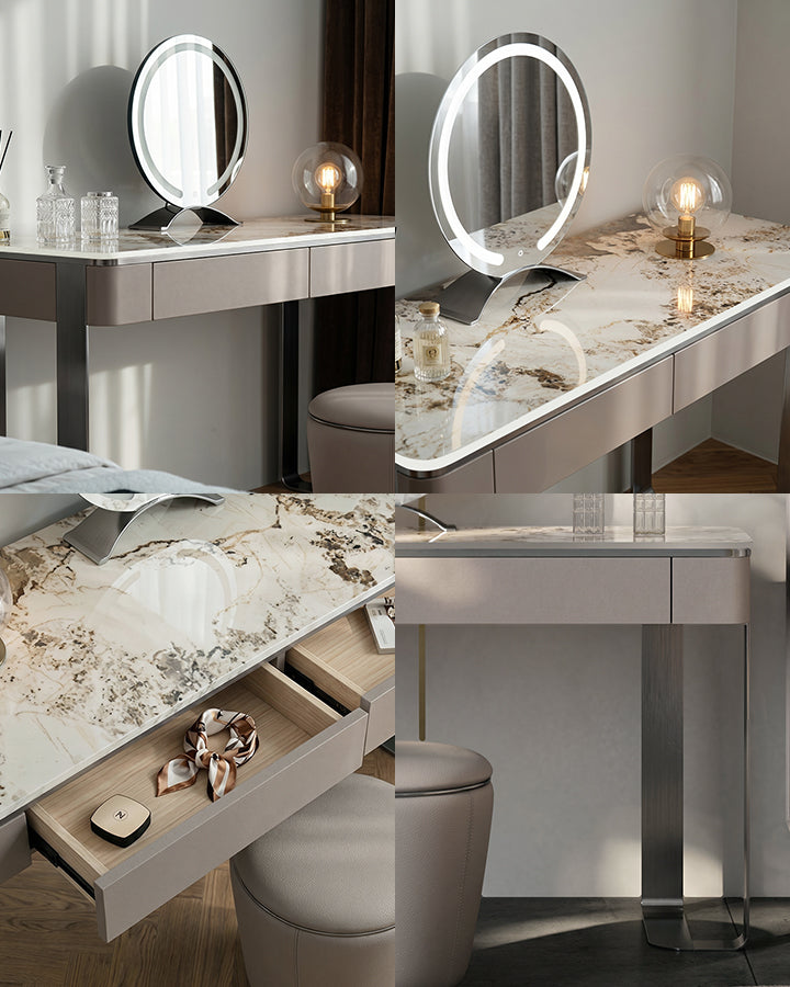 Kirsten Dressing Table with LED Mirror, Marble