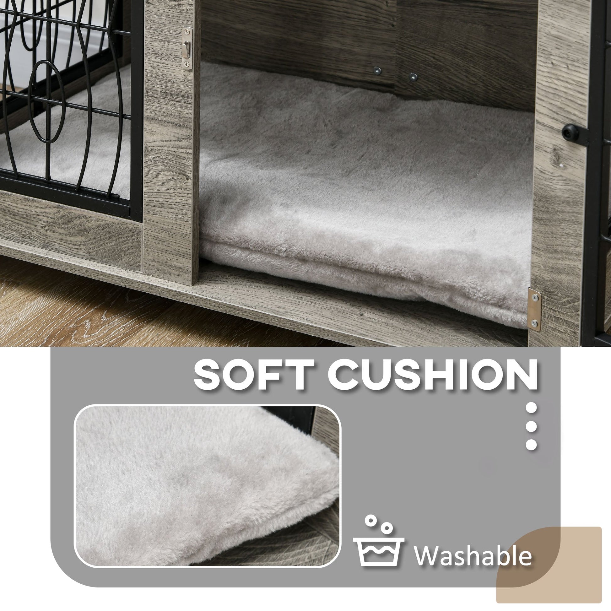 Indoor Dog Crate Furniture End Table with Soft Washable Cushion, Lockable Front Door, for Medium Dogs - Black